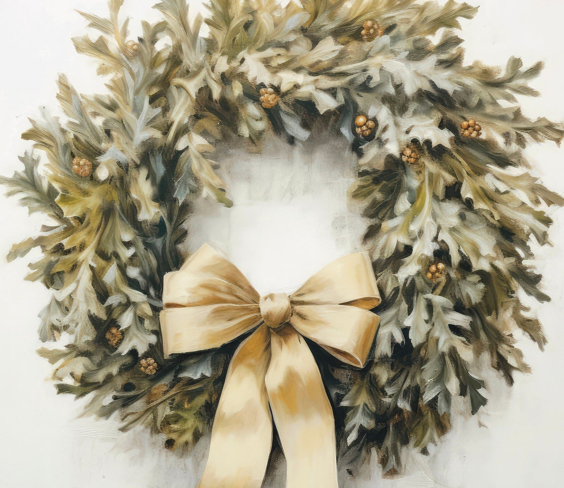 Winter Christmas Wreath Greenery Gold Bow Minimalist Farmhouse Poster - Image 6