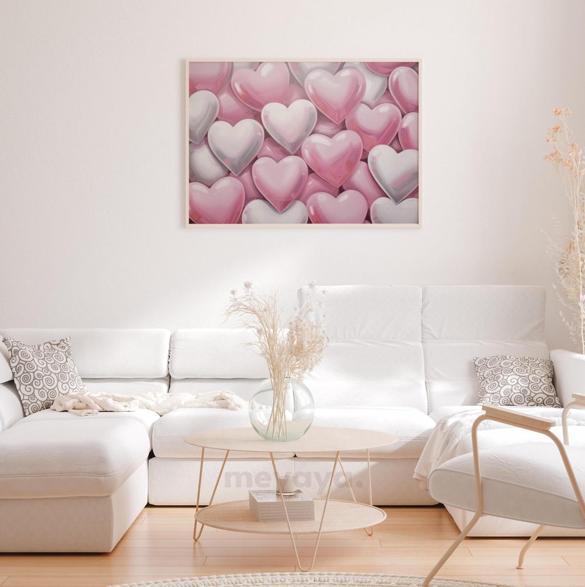 Glossy Pink White 3D Hearts Pattern Playful Valentine Poster - Image 2