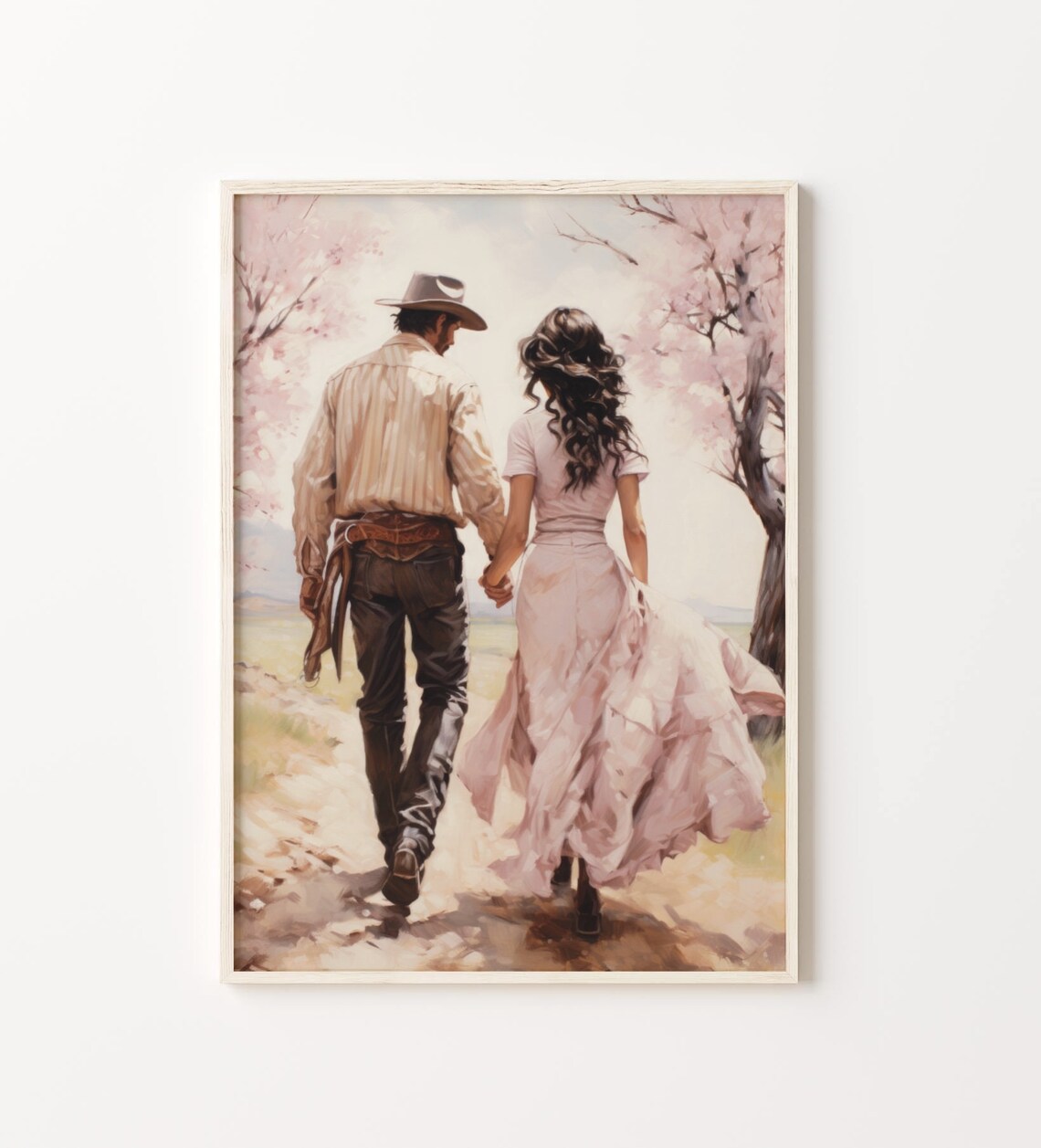 Cowboy Couple Walking Cherry Blossoms Romantic Western Poster - Image 4