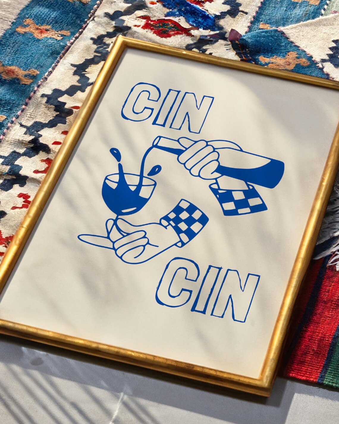 Cin Cin Cheers Wine Pour Blue Line Art Kitchen Bar Cart Poster - Image 4