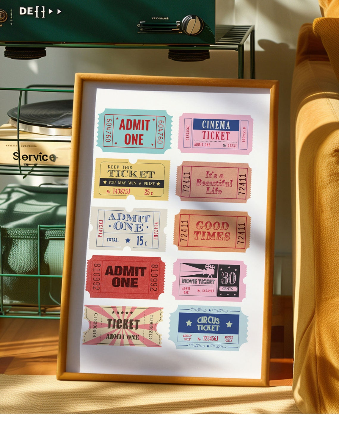 Admit One Vintage Ticket Stub Collage Retro Cinema Wall Poster