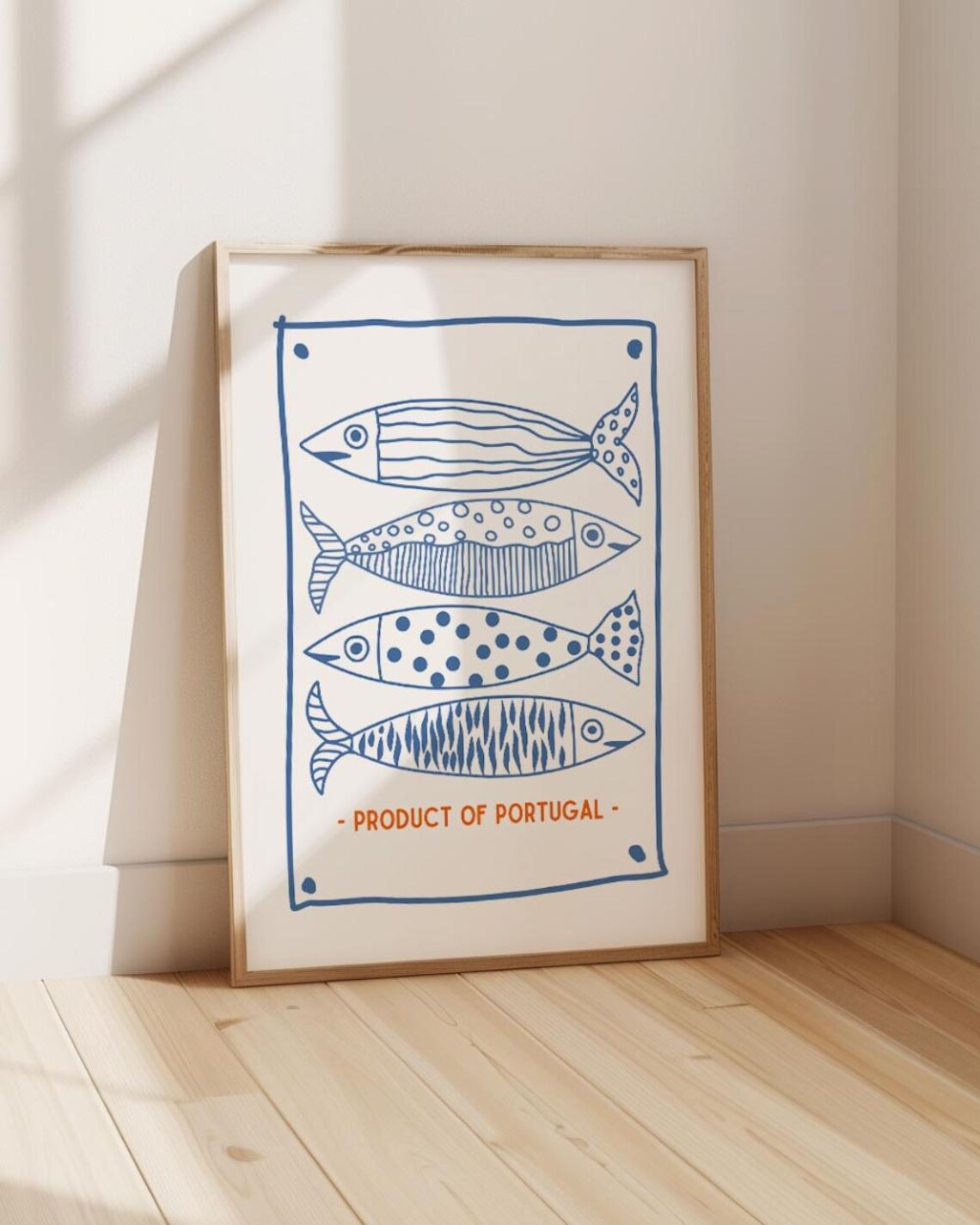 Sardines Print Portugal Poster Blue Wall Art Kitchen Decor Foodie Poster Tinned Fish Foodie Gifts Ocean Inspired Style Coastal Decor