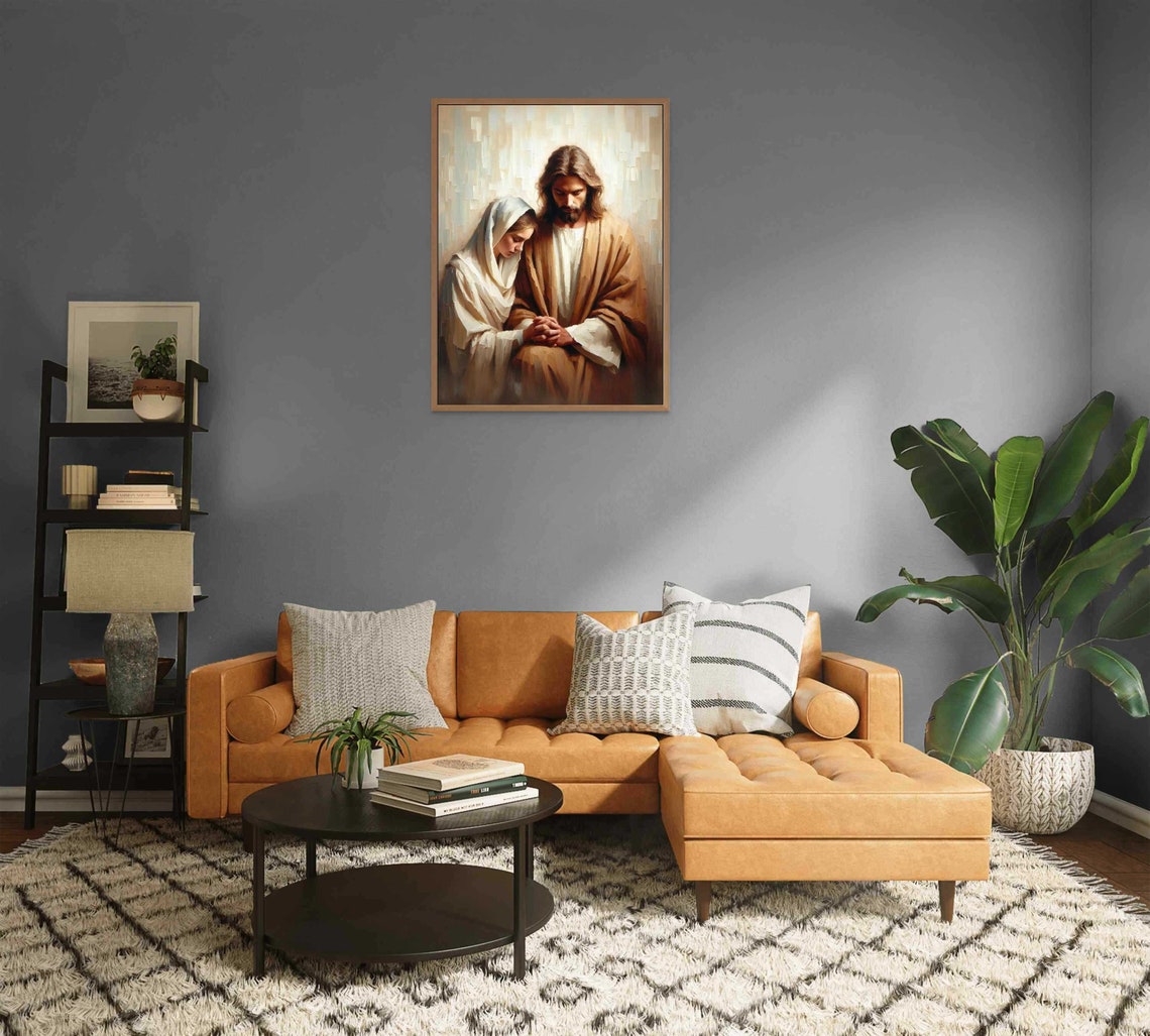 Woman Resting On Jesus's Shoulder In Quiet Prayer Together Art Poster - Image 2
