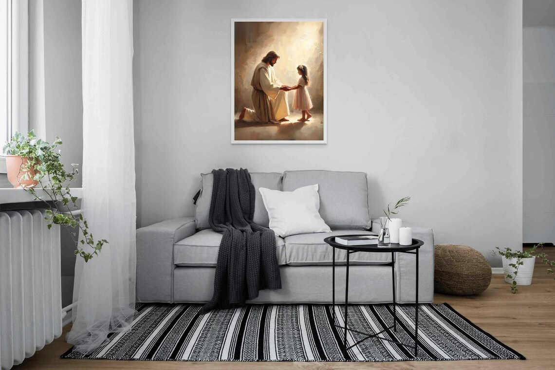 Gentle Saviour Jesus With Girl Christian Art Print - Image 4