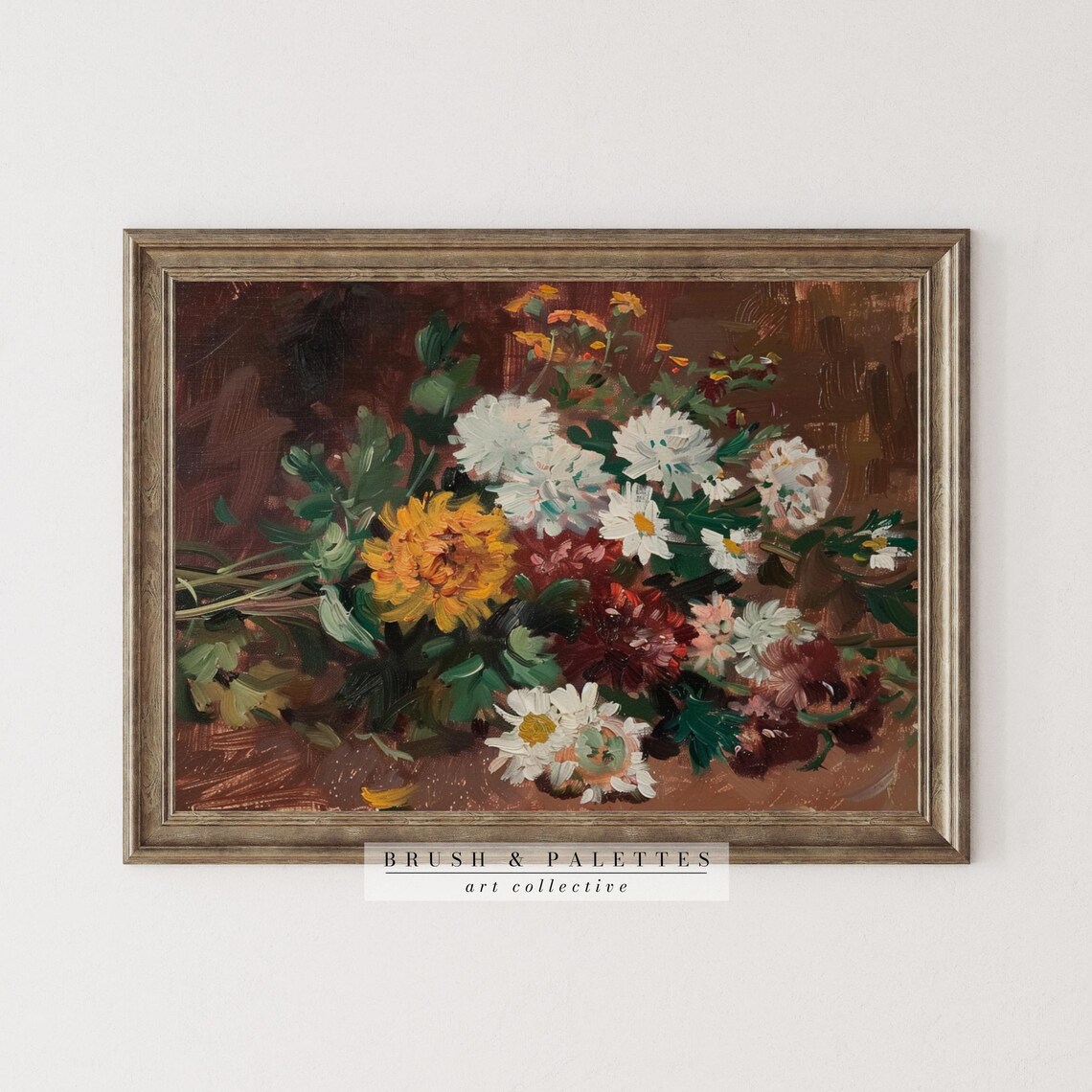 Vintage Flower Bouquet Daisies Chrysanthemums Still Life Poster