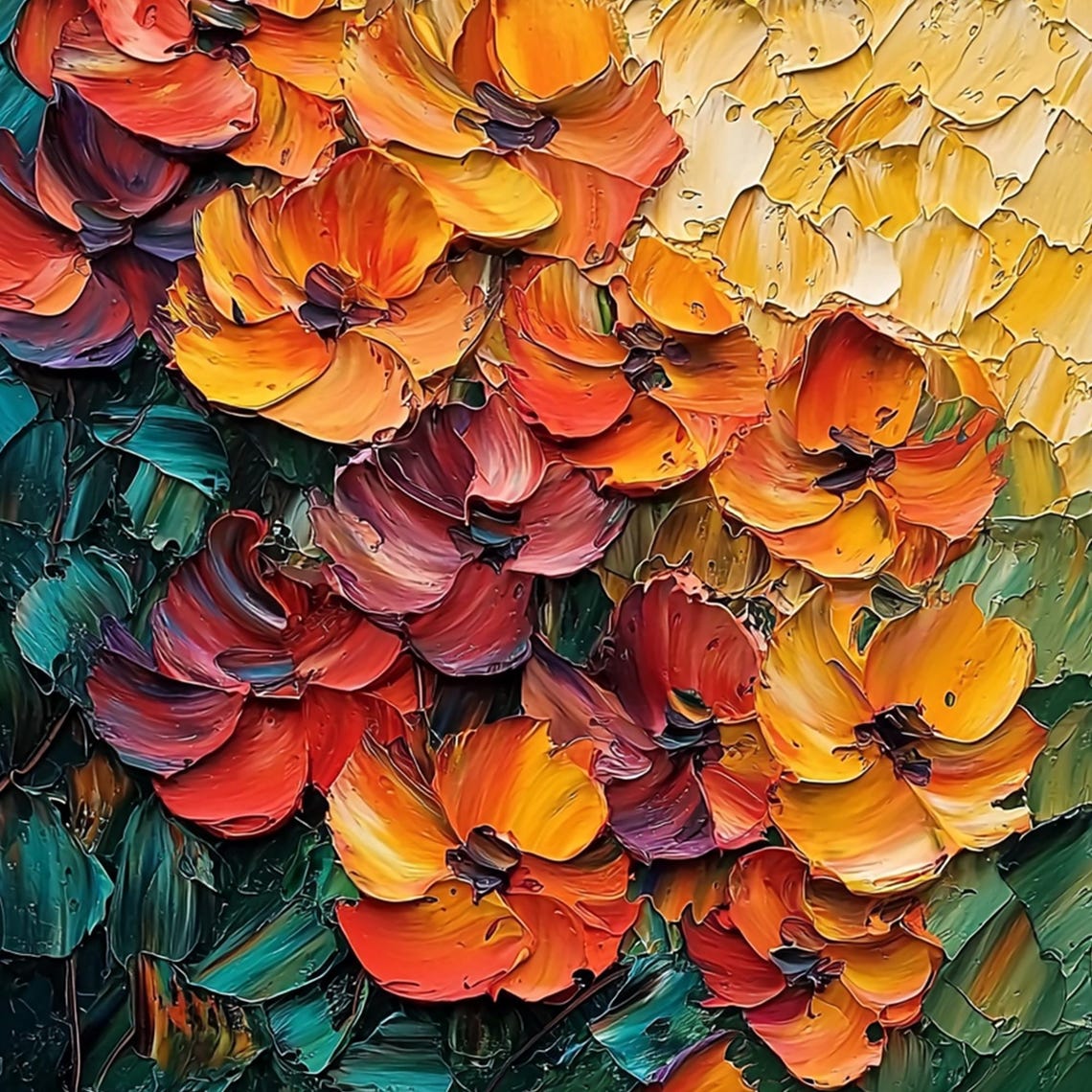 Orange Poppy Blooms Palette Knife Floral Oil Painting Poster - Image 8