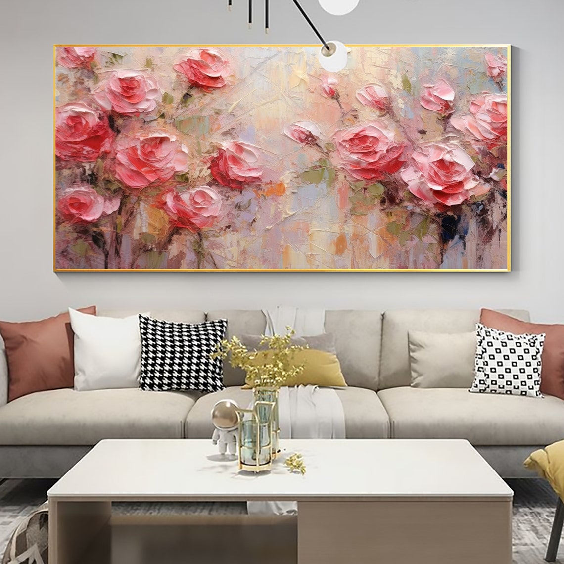 Blush Pink Rose Garden Impasto Bloom Floral Canvas Art Poster - Image 8
