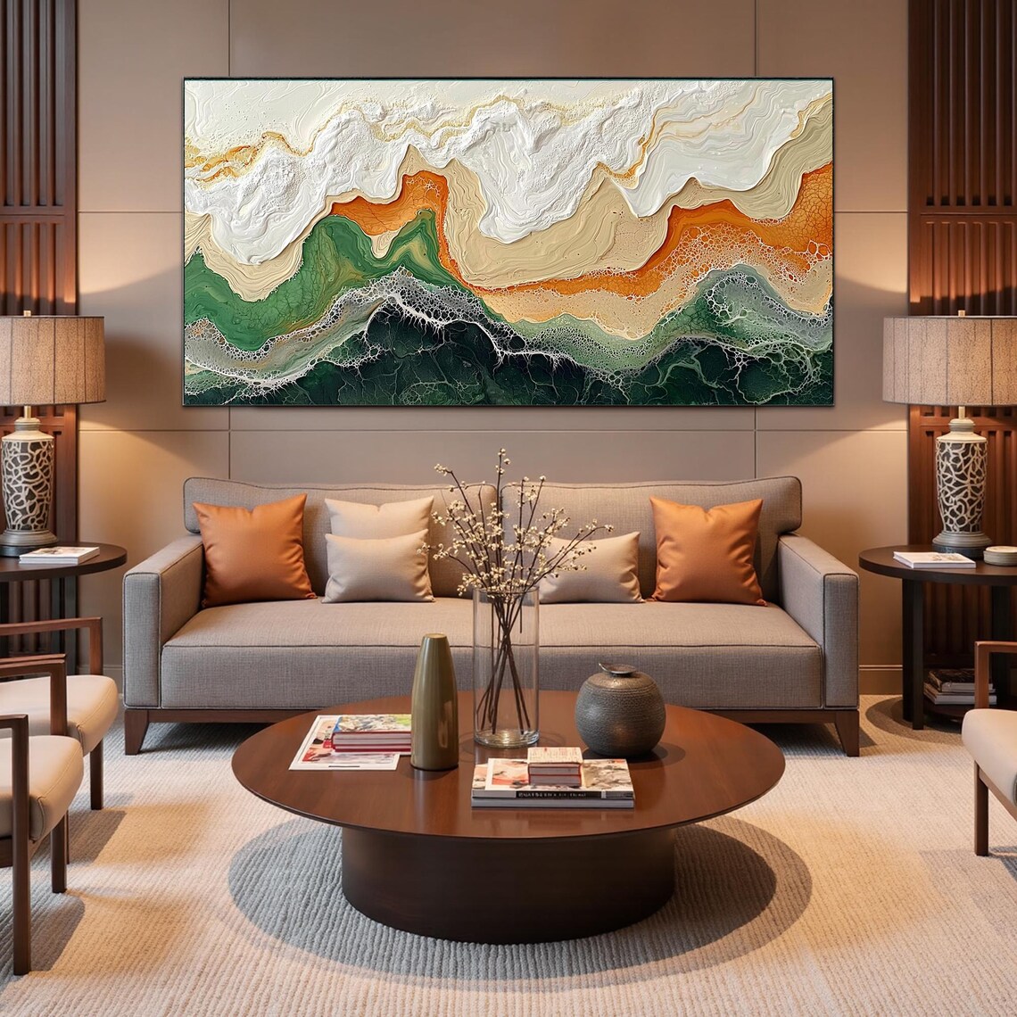 Dark Green Coastal Wave Abstract Resin Style Oil Painting Poster - Image 7
