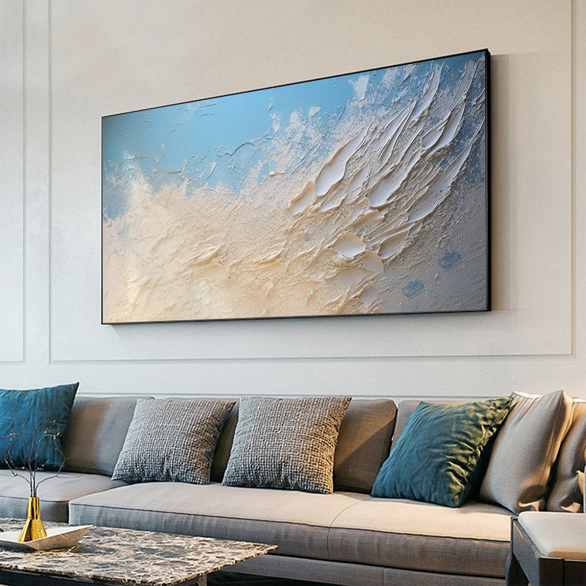 Ocean Wave Foam Abstract in Blue Cream Textured Oil Painting Poster - Image 7