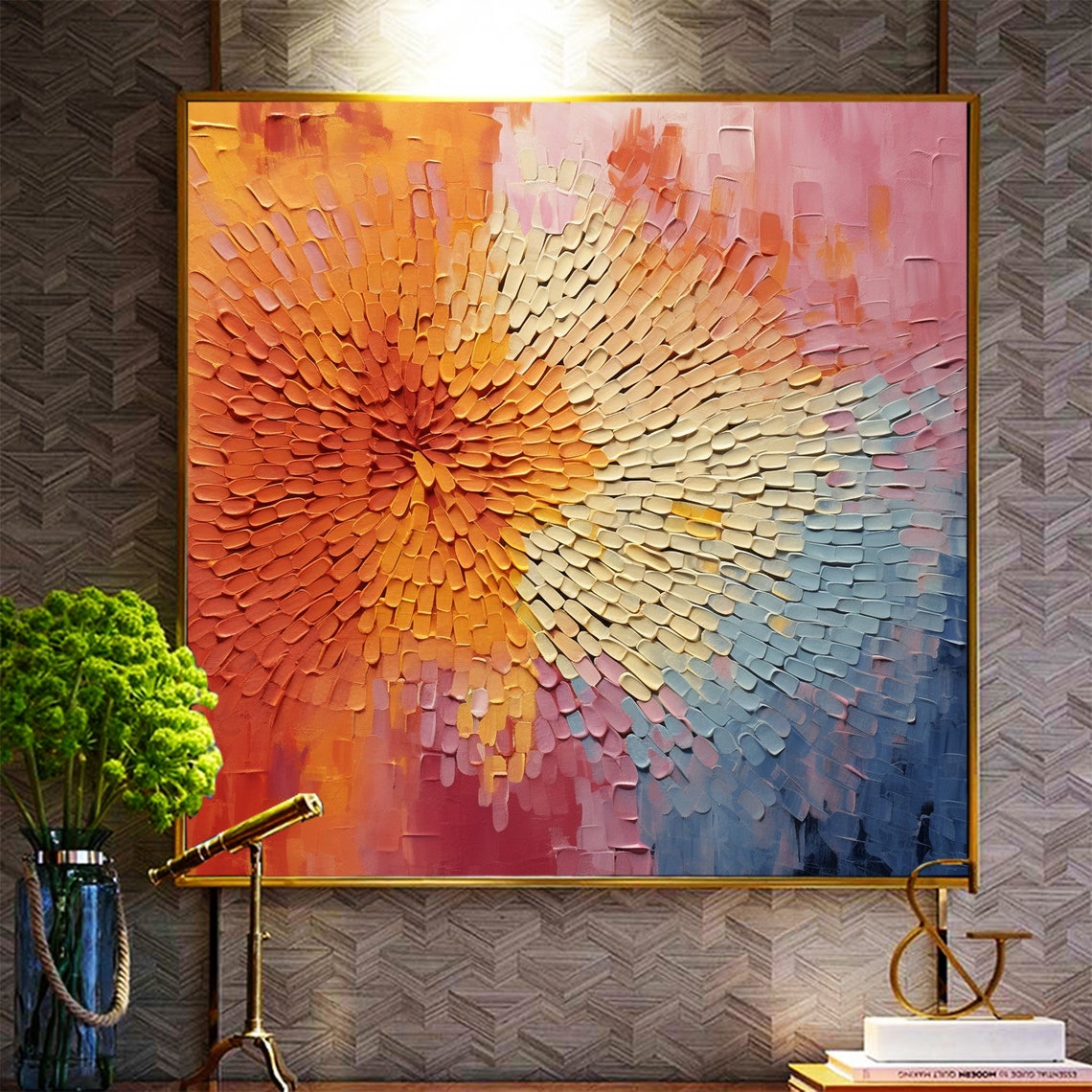 Spiral Petal Mosaic Sunset Orange Blue Abstract Texture Poster - Image 8