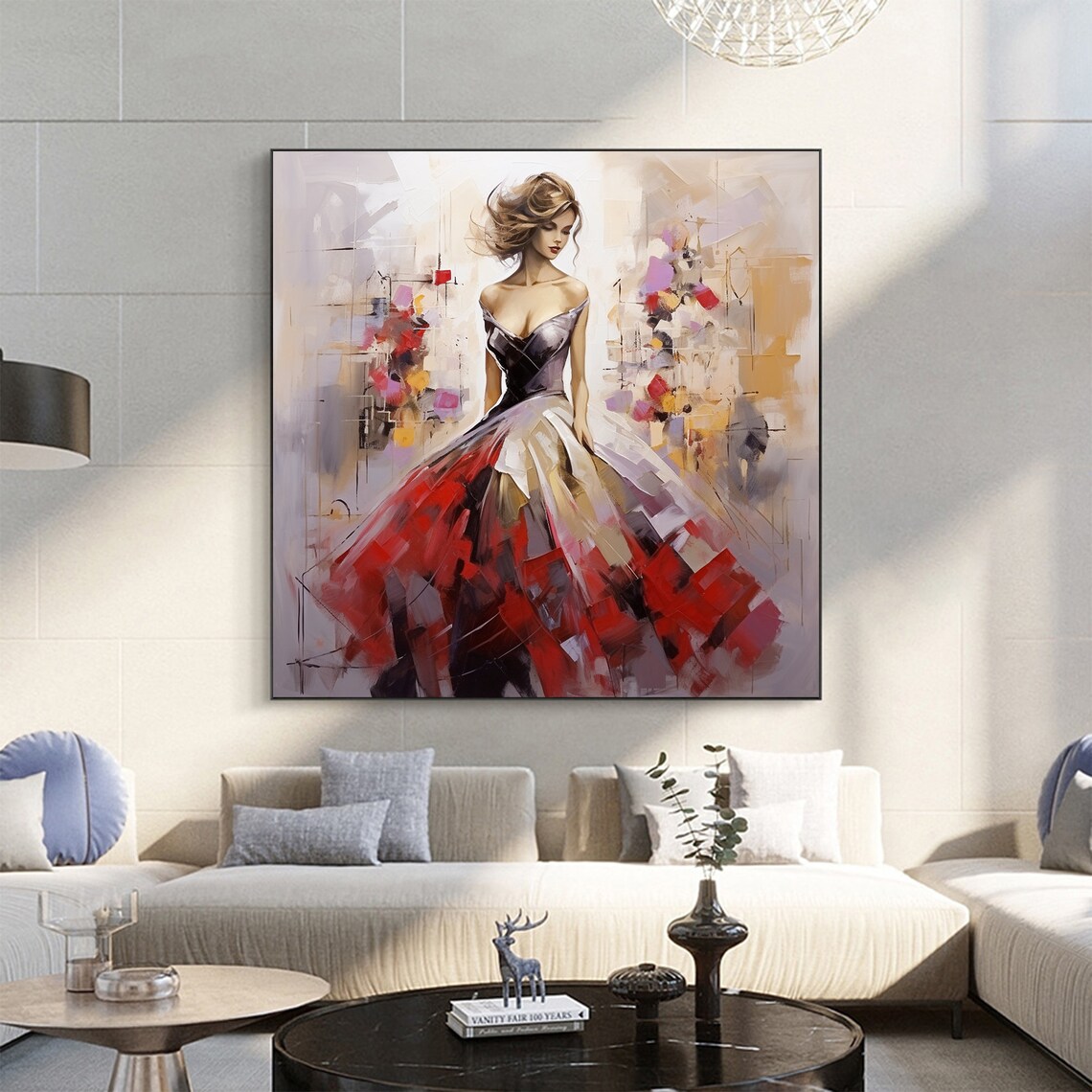 Woman In Red Dress Modern Abstract Portrait Painting Art Poster - Image 7