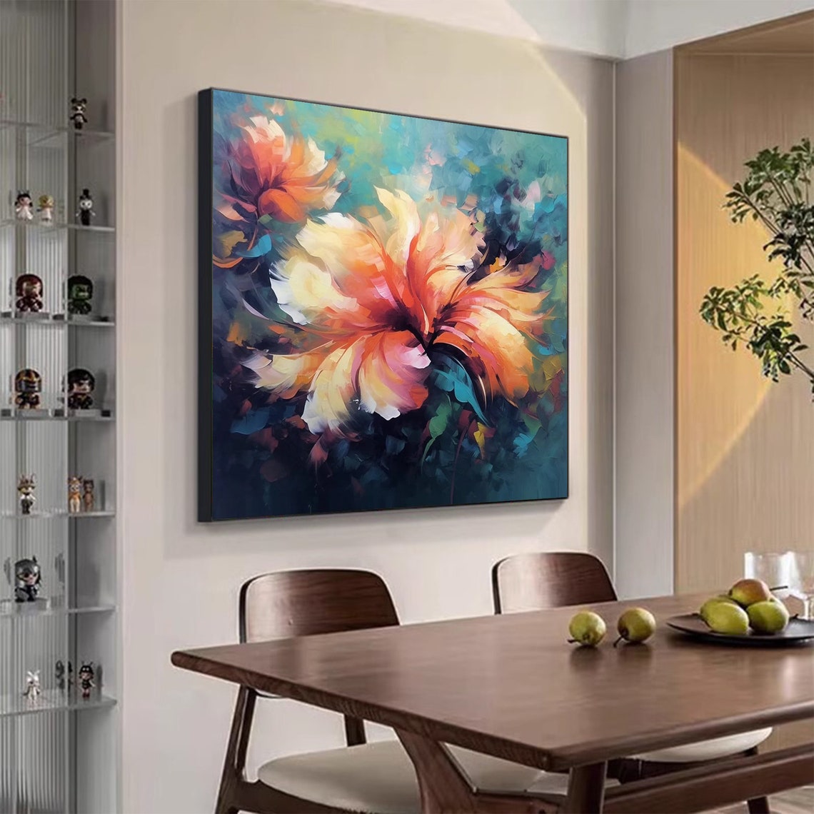 Orange Blossom Abstract Floral on Dark Teal Oil Painting Poster - Image 7