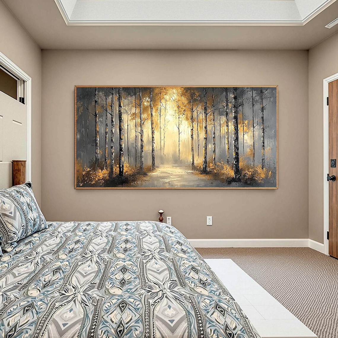 Gold Leaf Forest Oil Painting, Abstract Nature Landscape - Image 3