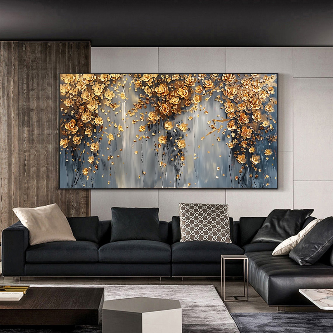 Custom Abstract Gold Flower Oil Painting, Boho Art Print - Image 3