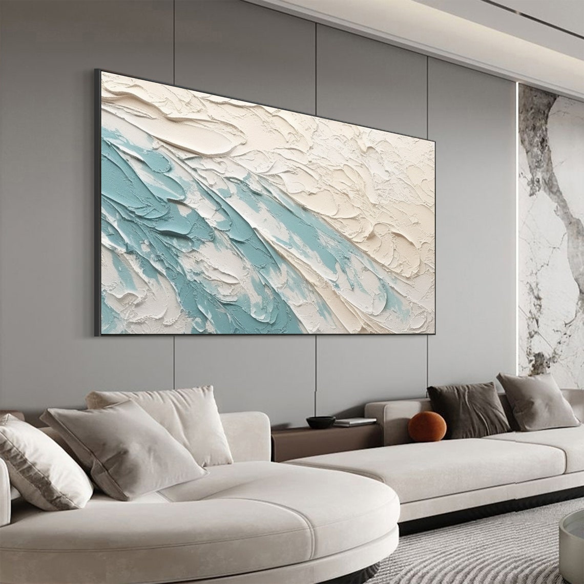 White Teal Ocean Wave Minimalist 3D Textured Abstract Poster - Image 7