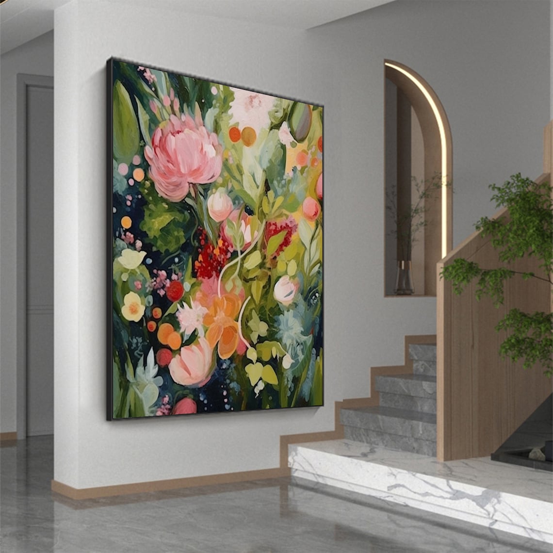 Green Flower Oil Painting, Boho Floral Art Print - Image 4