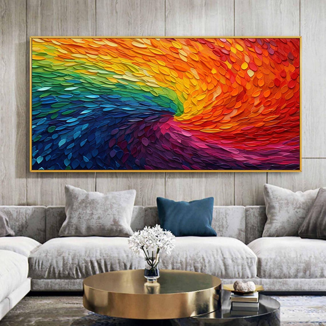 Rainbow Swirl 3D Palette Knife Abstract Texture Oil Painting Poster - Image 4