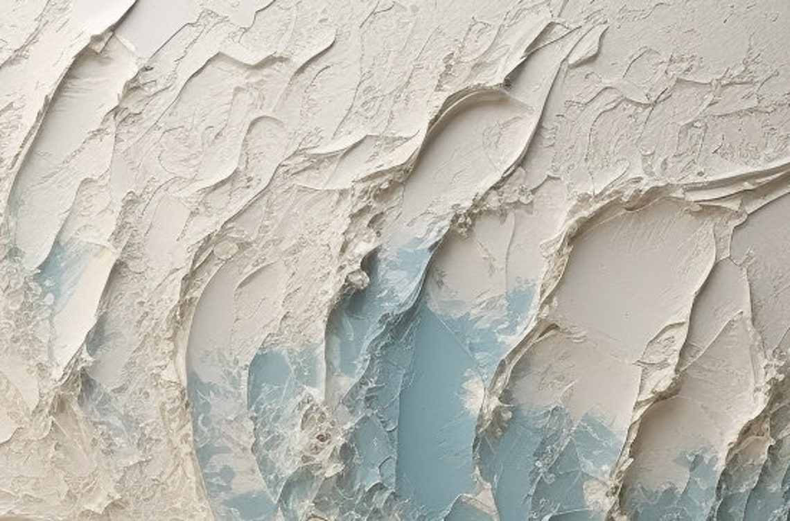 Swirling White Wave Foam Pale Blue Minimalist Texture Poster - Image 6