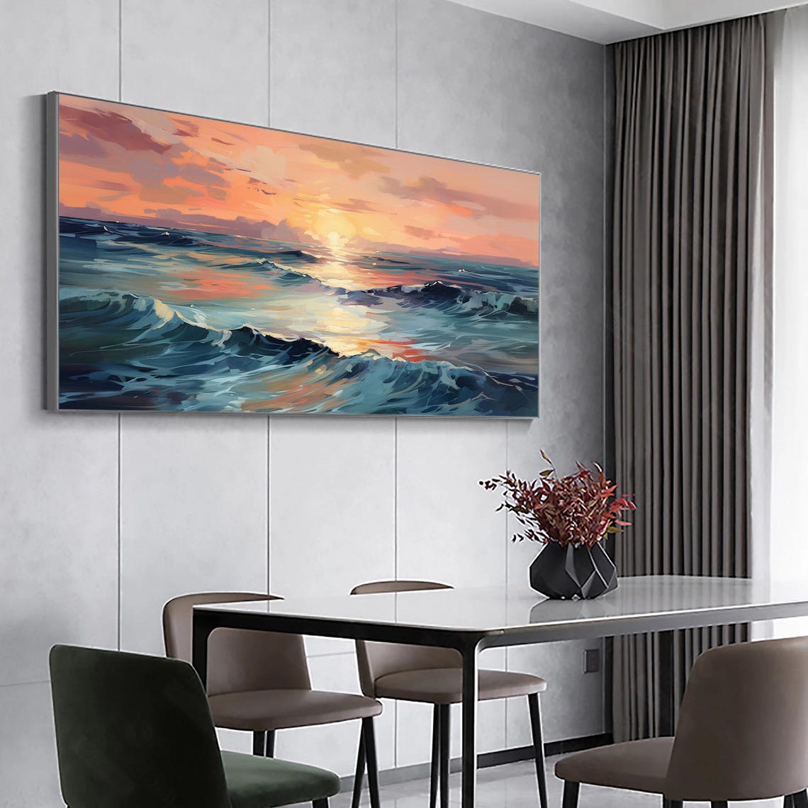 Peach Sky Sunset Ocean Waves Warm Glow Horizon Seascape Poster - Image 5