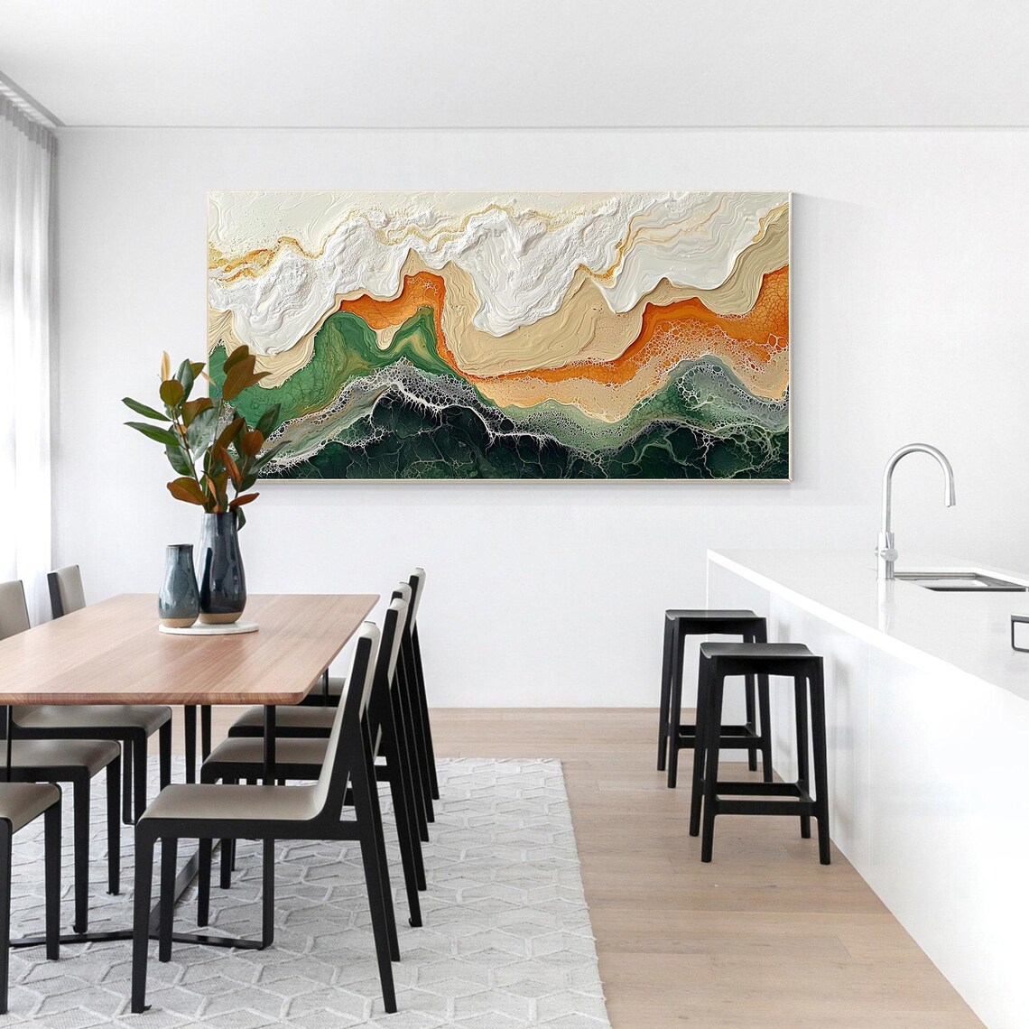 Dark Green Coastal Wave Abstract Resin Style Oil Painting Poster - Image 4