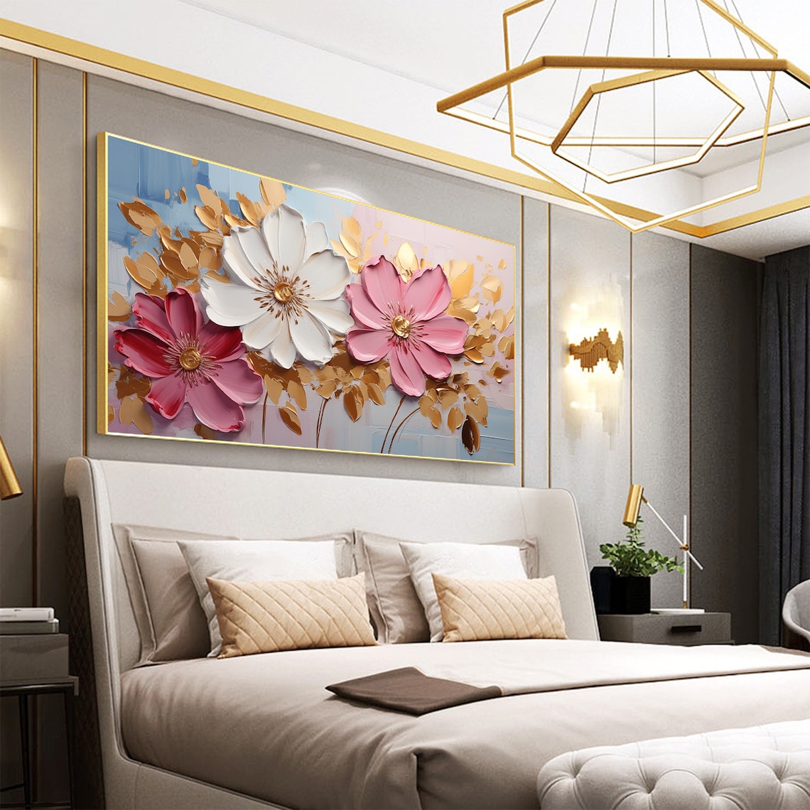 Abstract Flower Oil-Painting Style Print, Custom Gold Decor - Image 5