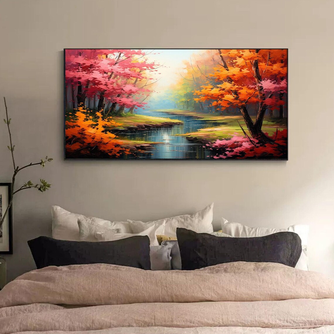 Abstract Nature Landscape Oil Painting On Large Wall Art Original River Art Colorful Tree Wall Art Custom Painting Living Room Decor - Image 4