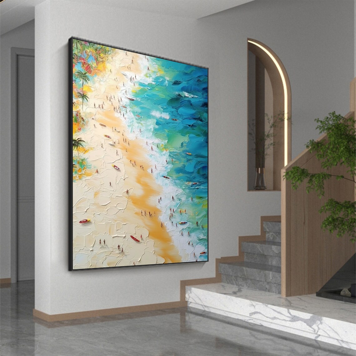 Aerial View of a Summer Beach With Swimmers Oil Painting Poster - Image 6