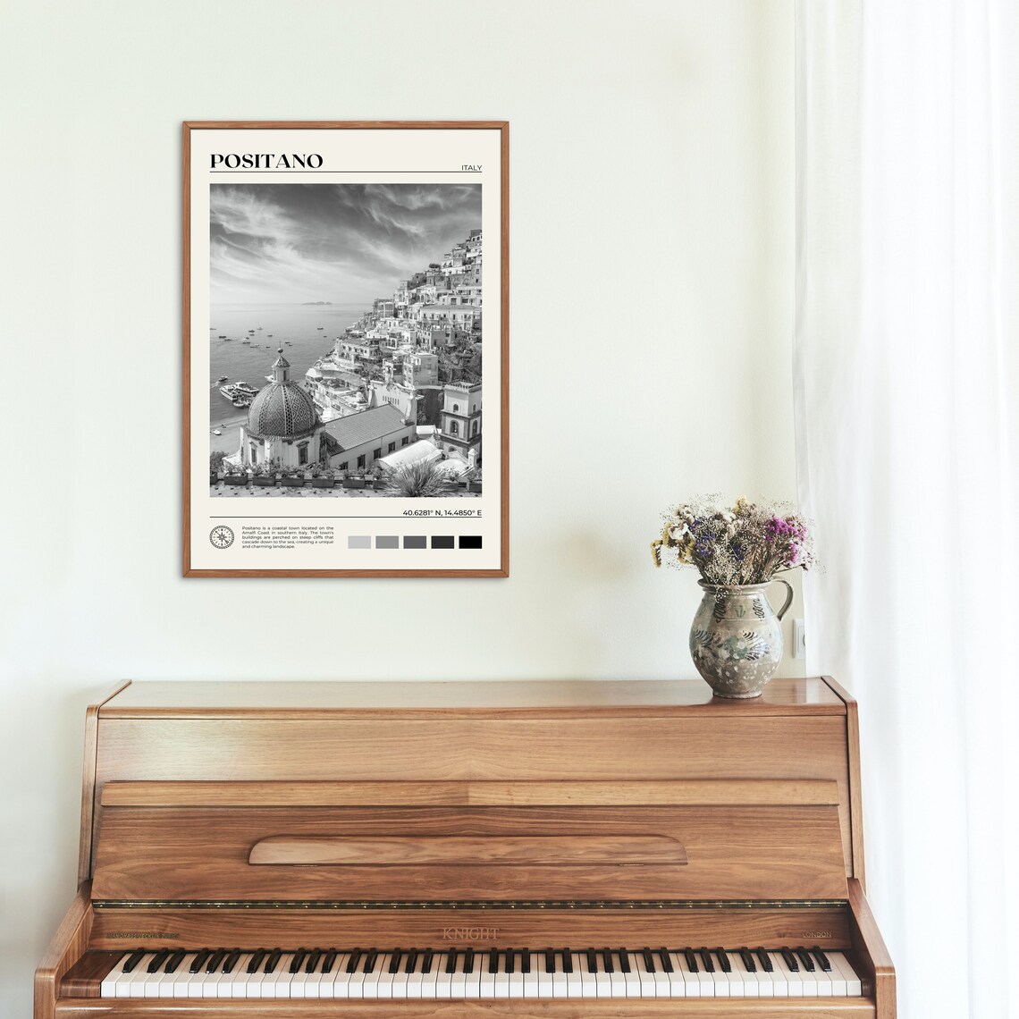 Black and White Positano, Amalfi Italy Travel Poster - Image 2