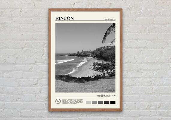 Rincon Puerto Rico Surf Beach Cove Black And White Travel Poster