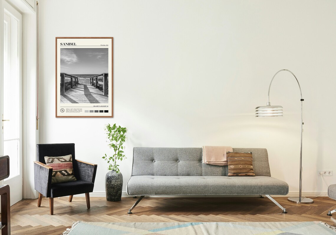 Sanibel Black and White Travel Poster, Florida - Image 3