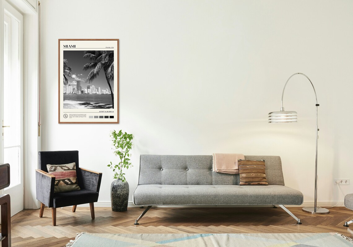 Miami Black and White Travel Poster, Florida Art Print - Image 3