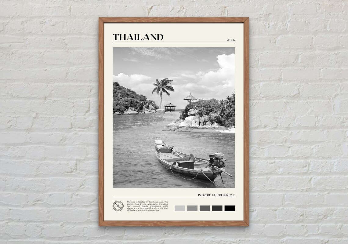 Black And White Thailand Travel Poster, Asia Print