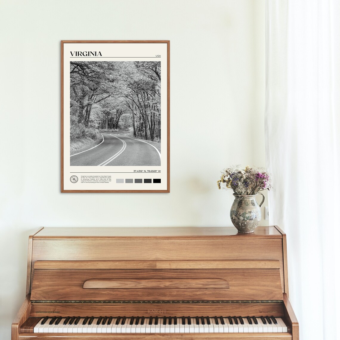 Virginia Travel Poster, Black and White State Art - Image 2