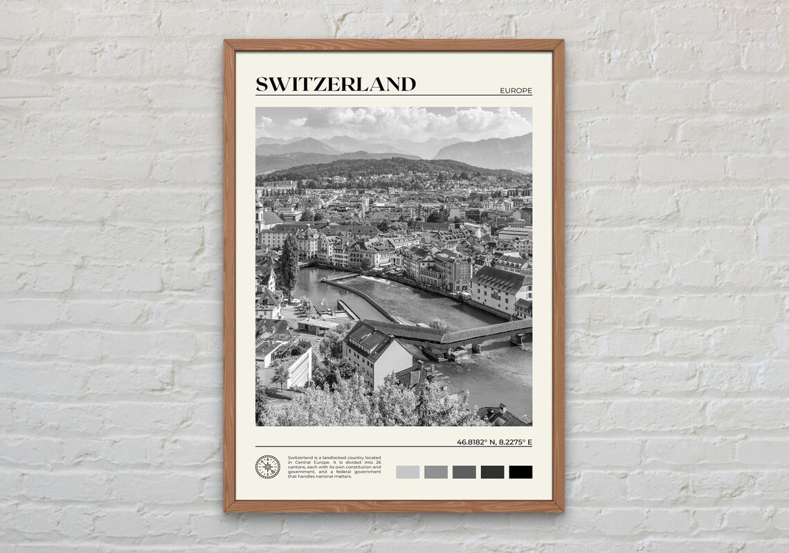Switzerland Black and White Travel Poster Print