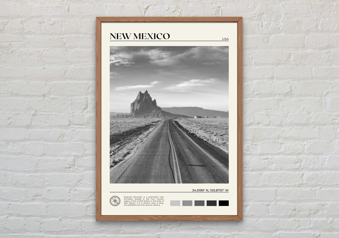 New Mexico Black and White Travel Poster Art Print