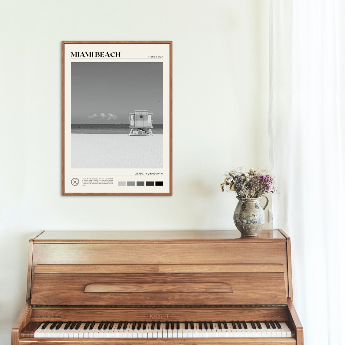 Miami Beach Black and White Travel Poster Print - Image 2