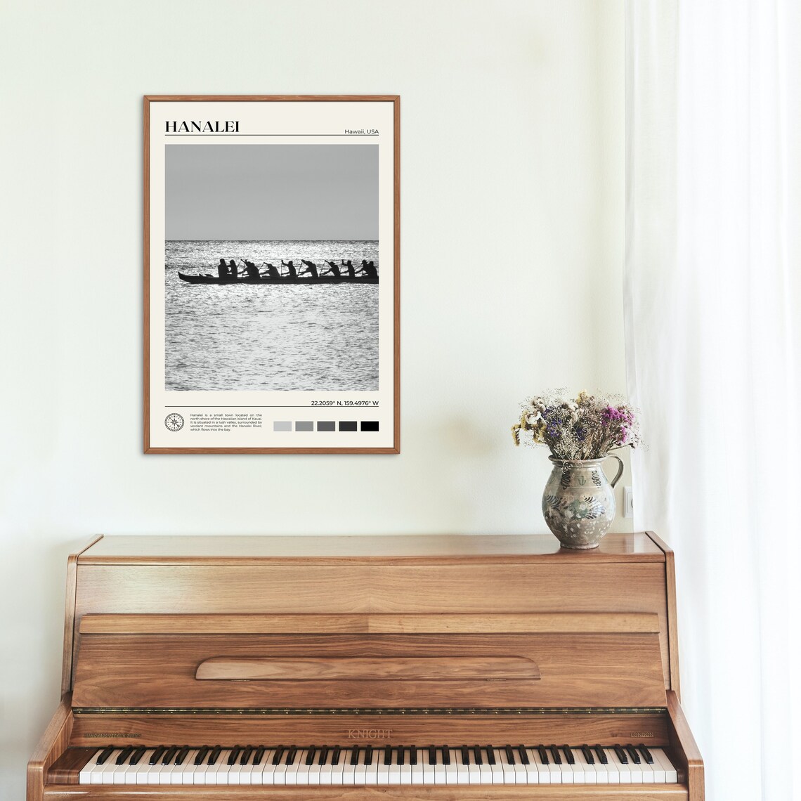 Hanalei Black and White Travel Poster, Hawaii Art Print - Image 2