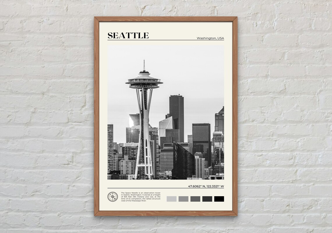 Seattle Black And White Photo Wall Art Print