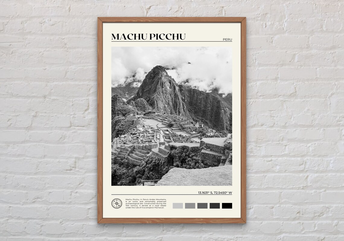 Machu Picchu Peru Inca Citadel Andes Ancient Black and White Poster