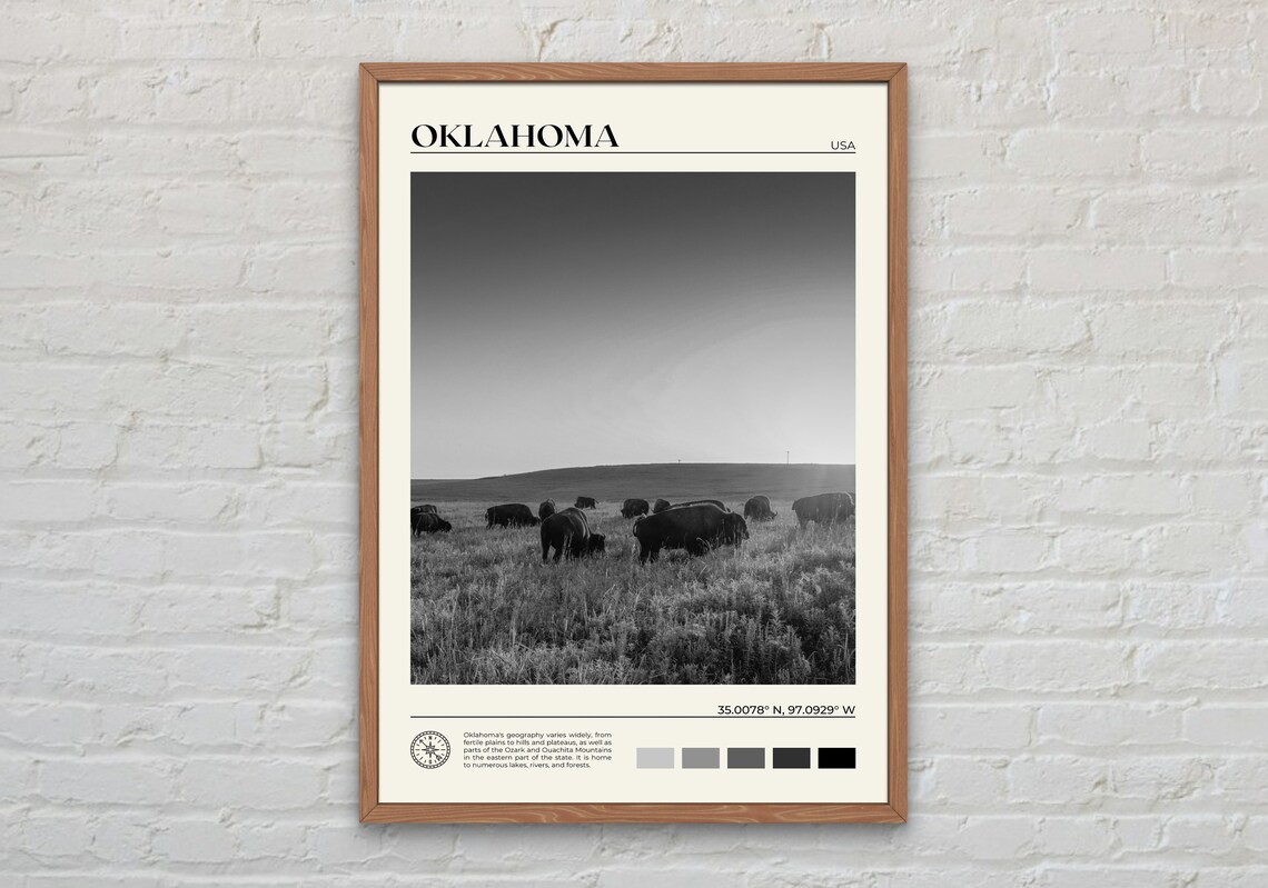Oklahoma Black and White Travel Poster, Art Print