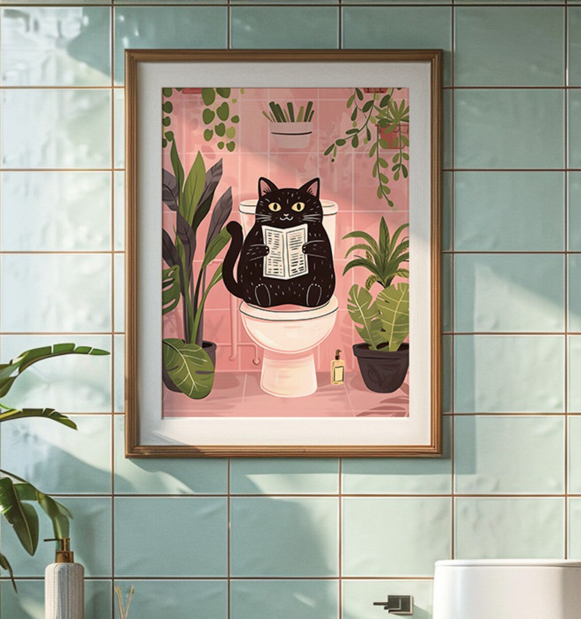 Bathroom Cat Reading Newspaper Vintage Cat Art Print - Image 2