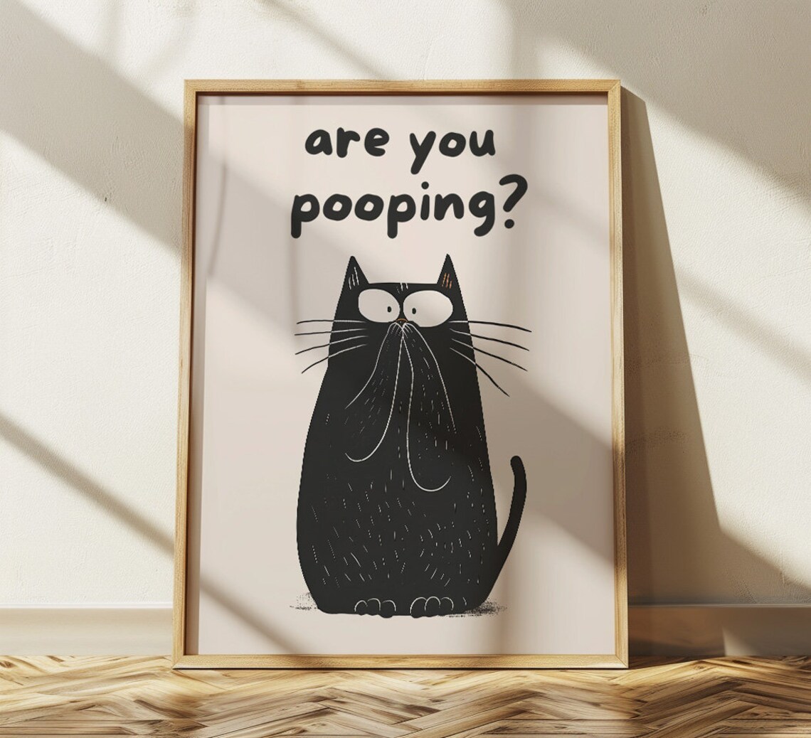 Bathroom Cat Are You Pooping? Vintage Cat Art Print
