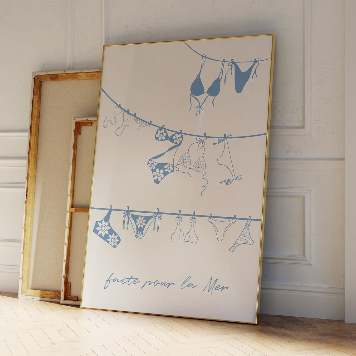 Faite Pour La Mer Blue Bikini Clothesline Coastal Style Poster - Image 3