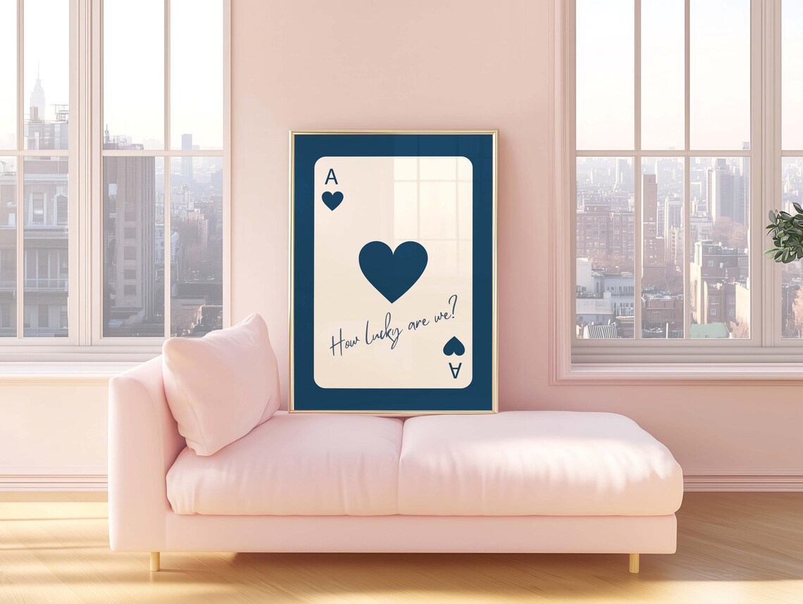 Ace Of Hearts, Navy Blue Trendy Wall Art Print