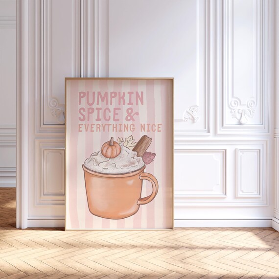 Pumpkin Spice Print Cozy Fall Kitchen Wall Art Girly Pink Autumn Decor Cute Retro College Dorm Room