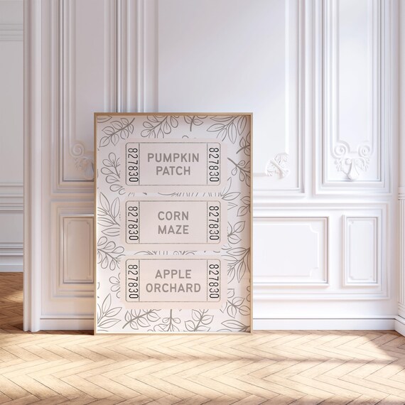 Fall Ticket Print Trendy Wall Art Neutral Autumn Poster Minimalist Leaf Modern Farmhouse Decor Cute Seasonal