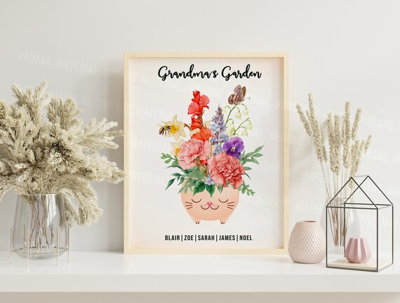 Grandma's Garden Cat Pot Flower Bouquet Personalized Gift Poster