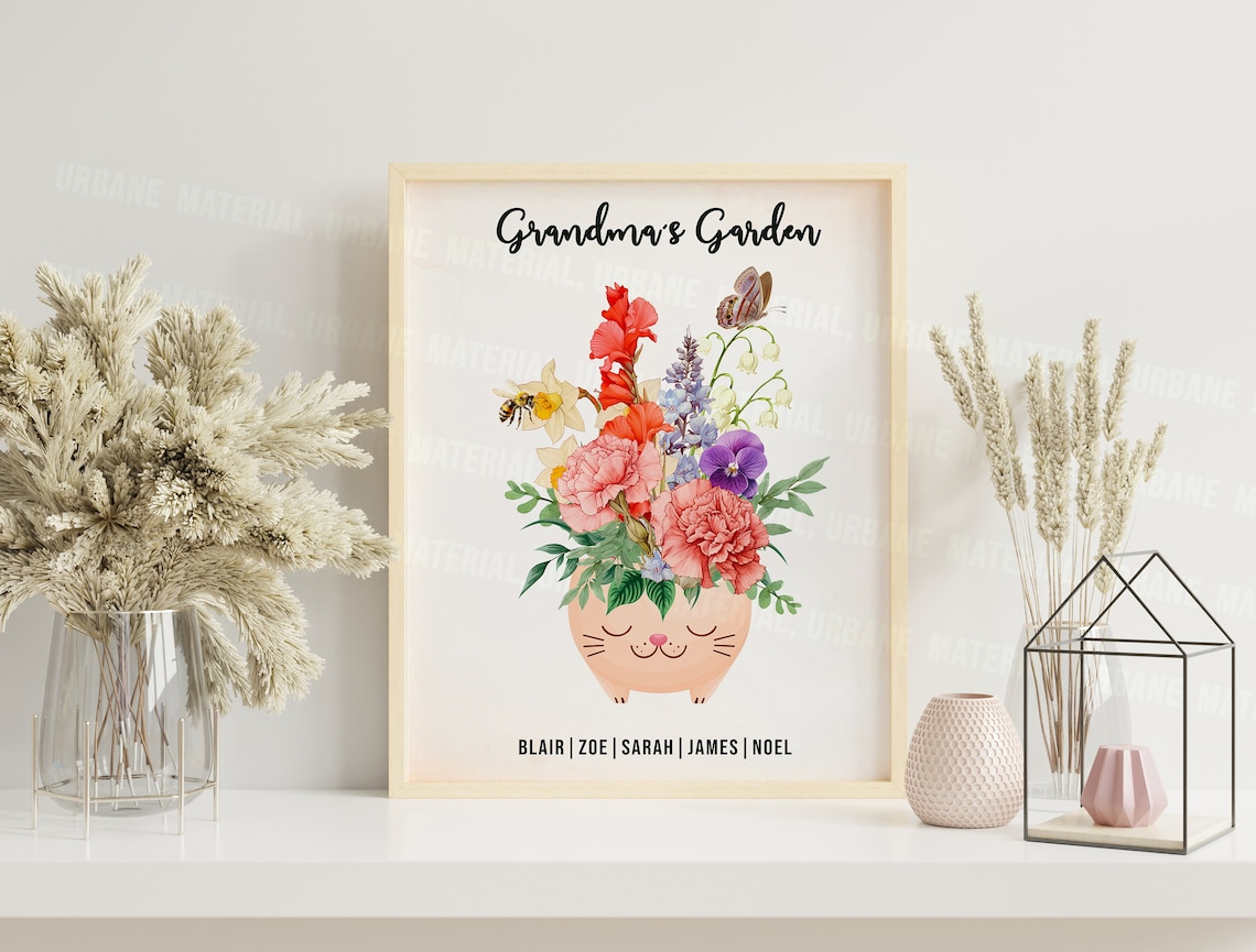 Nana's Flowers Personalized Family Bouquet White Bucket Poster - Image 3