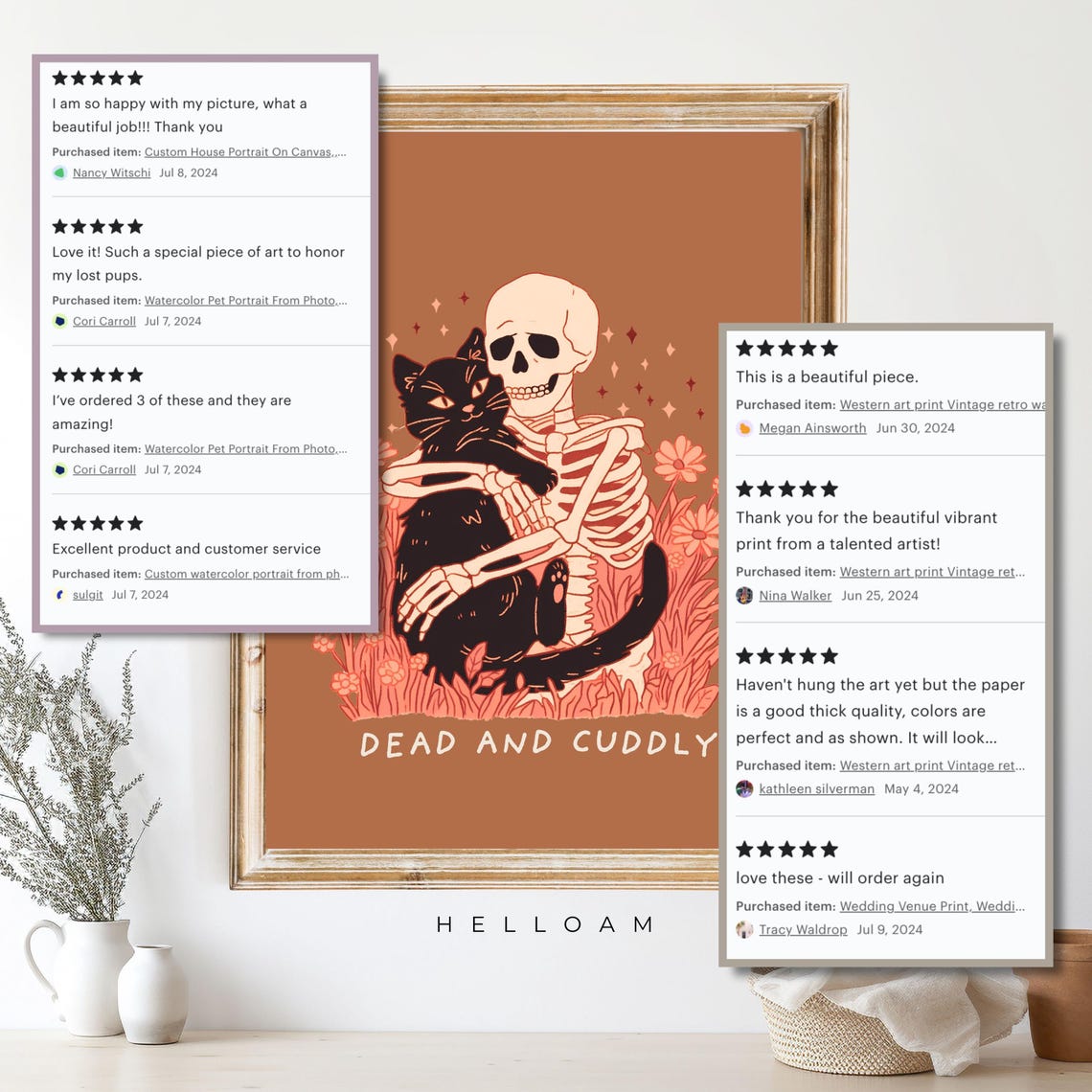 Dead And Cuddly Skeleton Hugging Black Cat Funny Halloween Art Poster - Image 4