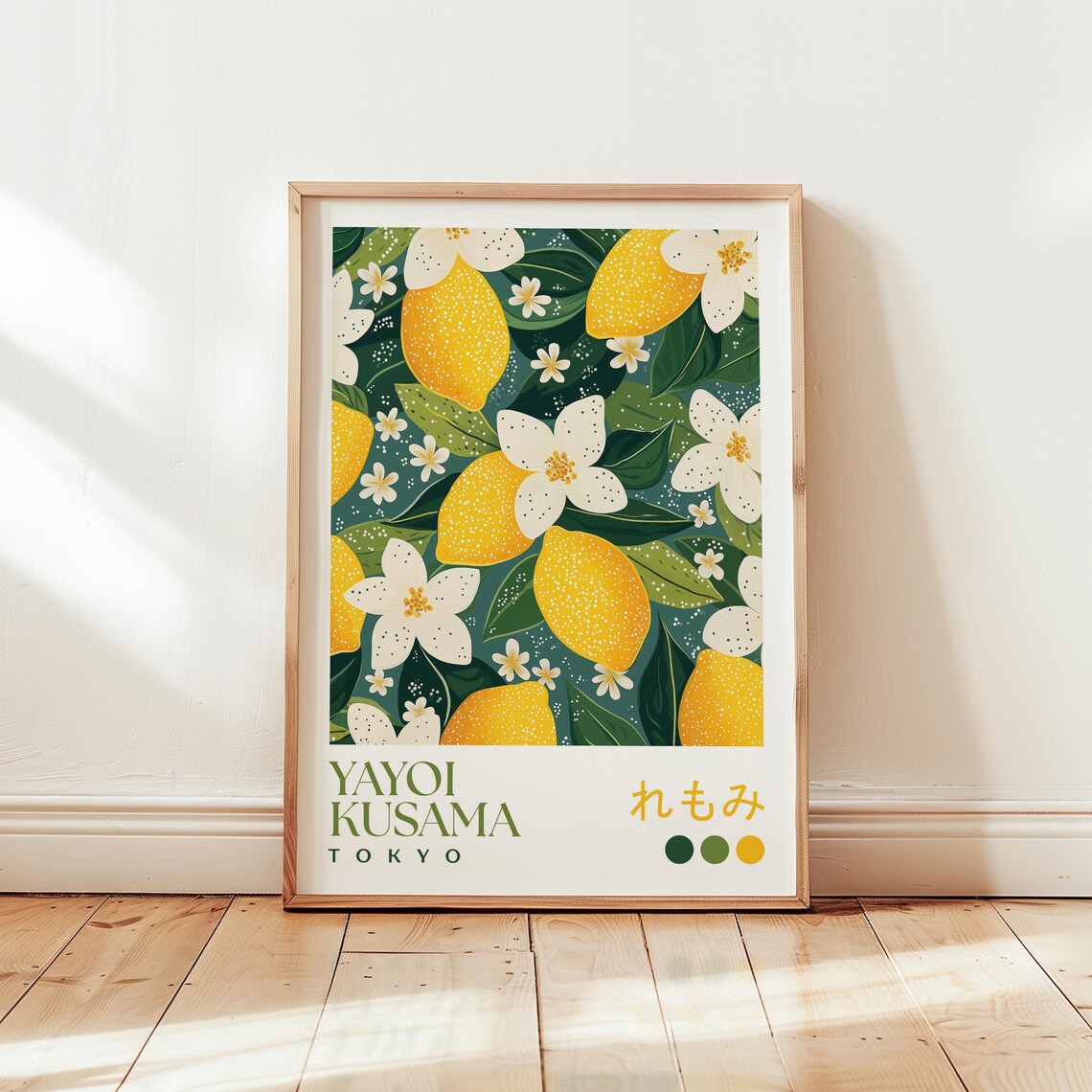 Yayoi Kusama Style Yellow Lemon Citrus Blossom Botanical Art Poster